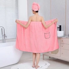 Bộ 2 món, Áo choàng tắm họa tiết quả dứa + Mũ tắm, Nơ lông cừu san hô tối giản có túi, Bộ áo choàng tắm thấm hút nhanh khô dùng cho phòng tắm, phòng ngủ, phòng khách, cho mọi mùa, trở lại trường - Hồng - Xem 8