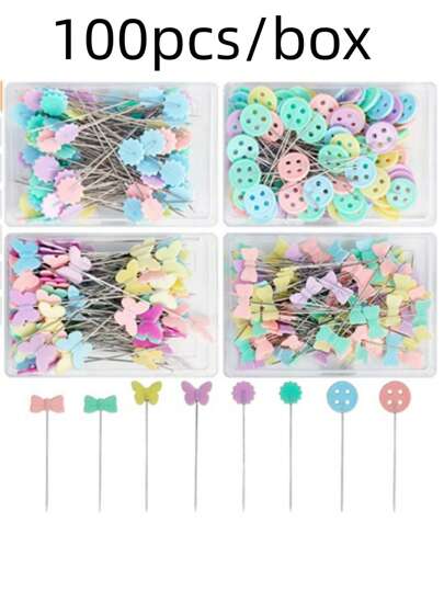 100 件/400 件图钉、彩色珍珠纽扣、蝴蝶结、装饰别针、缝纫、服装、裁缝