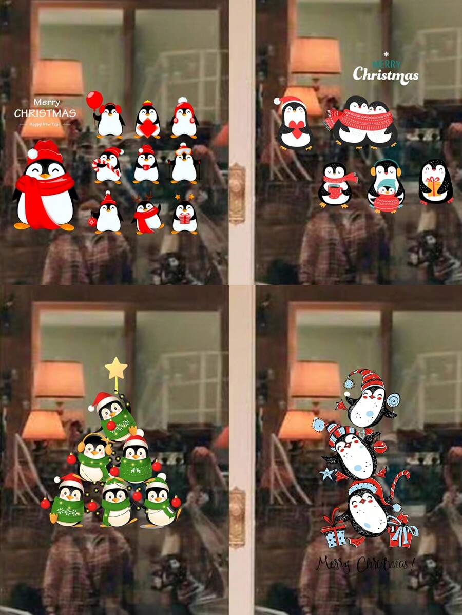 1pc Christmas Penguin Pattern Wall Sticker For Living Room Bedroom