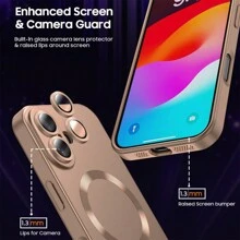 Hadaasi 1pc Desert Gold Magnetic Matte Luxury Ultra-Thin Soft Silicone Frosted Skin Feel Comfortable Shock-Resistant Metallic Luster With Camera Lens Protector TPU & Compatible Phone Case Compatible With Apple 17 Pro/17 Pro Max/17 Air/17/16 Pro/16 Pro Max/16 Plus/16/16E/15 Pro/15 Pro Max/15 Plus/15/14 Pro/14 Pro Max/14 Plus/14/13 Pro/13 Pro Max/13/12 Pro/12 Pro Max/12/11 Pro Max/11/11 Pro, Unisex - Titanium - View 5