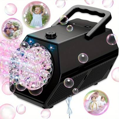 KENOKAY Bubble Machine: Festive Fun For Parties - Black And White Plastic Toy With Rotating Wand And 20 Rotating Sticks