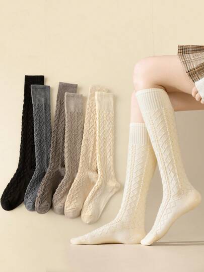 1 Pair Women Knee-High Socks, Multi-Color Wool Blend Fashionable Versatile Leg Warmers For Daily Wear, Y2k