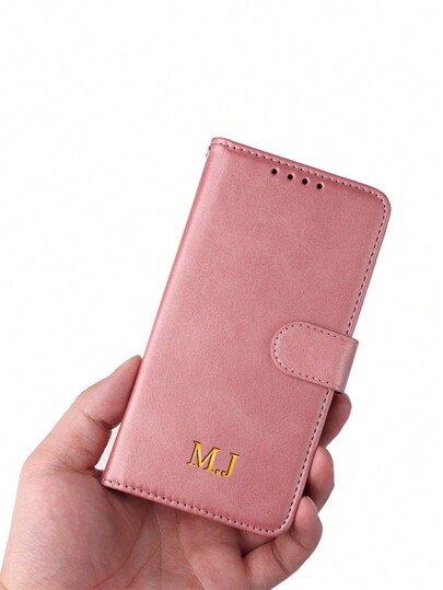 Customized Phone Case Compatible With IPhone 16 15 14 13 12 11 Pro Max Compatible With Samsung Galaxy S24 S23 S22 Ultra A55 A54 A53 A52 5G Personalized Initials Name 3D DIY Engraved Gold Letters Back Cover Hot Stamping Technology Luxury Wallet Flip Card Holder Stand Leather Shockproof Case Leather Case Festival Gifts For Lover Friends Family Yourself