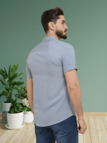 Men's Plain Short Sleeve Shirt - 灰色 - 查看 4