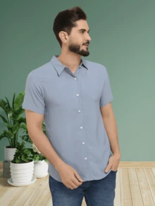 Men's Plain Short Sleeve Shirt - 灰色 - 查看 7