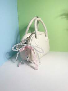 1 pieza Cuerda a dos tonos con perla blanca, temperamento elegante, dulce, de moda, exquisita e interesante, corazón de melocotón, corazón, corazón, corazón, mochila, bolso de hombro, bolso de hombro diagonal, bolso de mano, bolso de mano, colgante, llavero de coche, colgante de bicicleta, colgante de auriculares, colgante de bolsa de almacenamiento, colgante, adecuado para parejas, estudiantes, estudiantes escolares, niñas, trabajo, transporte, citas diarias, vacaciones, viajes y viajes de negocios, adecuado para niños, vacaciones, novias, madres, regalos pequeños, regalos de cumpleaños