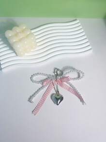 1 pieza Cuerda a dos tonos con perla blanca, temperamento elegante, dulce, de moda, exquisita e interesante, corazón de melocotón, corazón, corazón, corazón, mochila, bolso de hombro, bolso de hombro diagonal, bolso de mano, bolso de mano, colgante, llavero de coche, colgante de bicicleta, colgante de auriculares, colgante de bolsa de almacenamiento, colgante, adecuado para parejas, estudiantes, estudiantes escolares, niñas, trabajo, transporte, citas diarias, vacaciones, viajes y viajes de negocios, adecuado para niños, vacaciones, novias, madres, regalos pequeños, regalos de cumpleaños