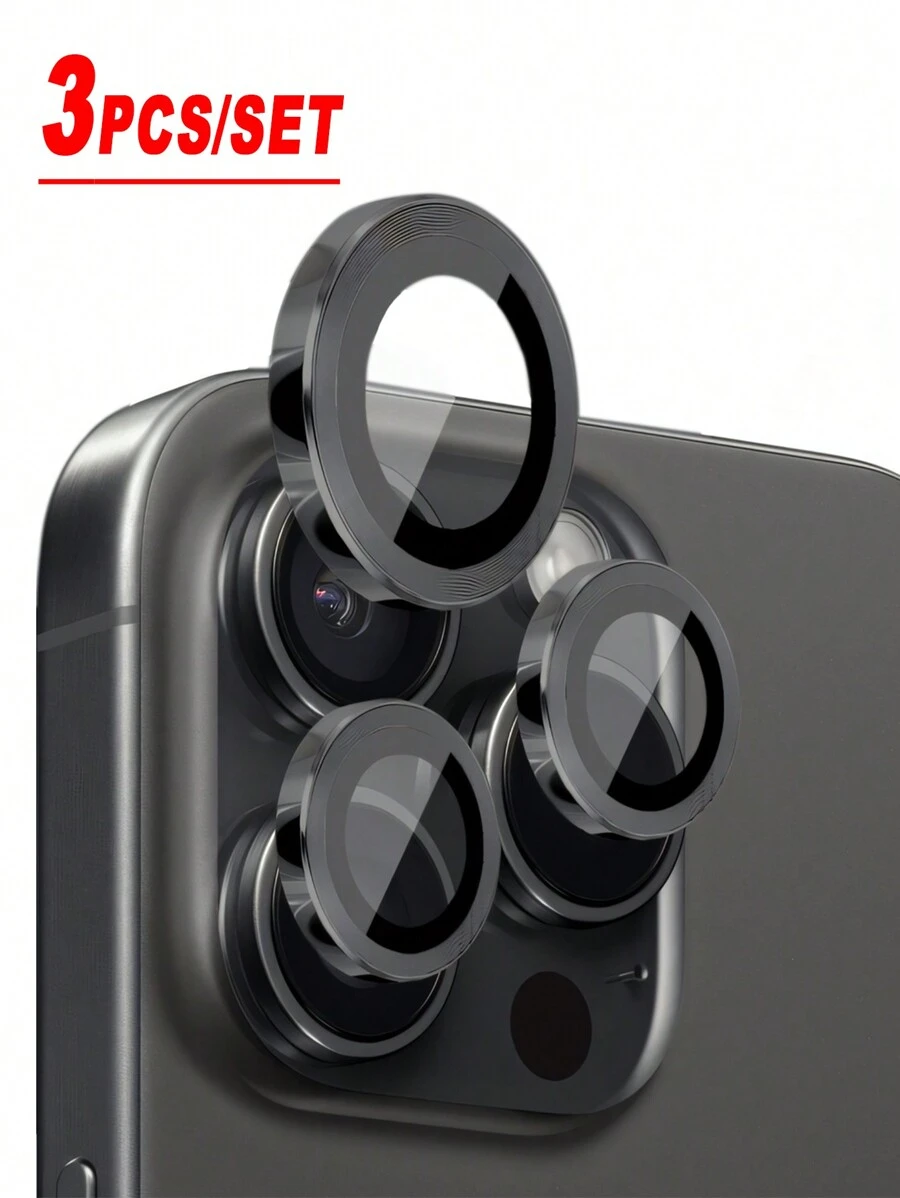 ZYONS 3片/套黑色金属环摄像头镜头保护膜，完美贴合，圆形后置摄像头镜头保护膜，兼容 17 Pro Max/17 Air/16 Pro Max/16 Pro/16 Plus/16/16E/15/14/13 Mini/12/11系列 - 黑色 - 查看 1