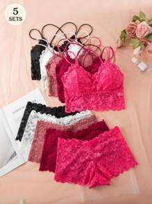 Set de 5 piezas de lencería de moda sexy de primavera y verano, sujetador sin aros y camisola de sujetador suave