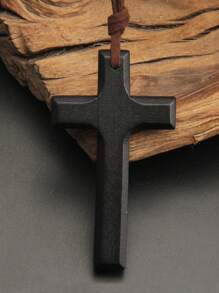 1pc Vintage Wooden Cross Necklace For Men & Women, Suitable For Daily Wear, Parties, Easter, Halloween - Wooden Cross - View 14