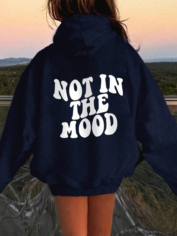 Tween Girl Casual Printed Thermal Lined Hoodie Sweatshirt, Navy, For Autumn