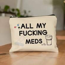 Bộ 1 túi đựng đồ trang điểm bằng vải canvas thời trang - Bao gồm 1 túi đựng thuốc, thích hợp cho việc đi du lịch và sắp xếp đồ dùng gia đình, lý tưởng làm quà tặng sức khỏe, món quà tuyệt vời cho các bà mẹ - Màu be - Xem 3