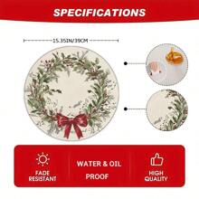 1/4 件装圣诞圆形餐垫，带复古花环、音符和红色蝴蝶结设计 - PU 面料，仅可手洗，防滑、耐热桌垫，适用于餐厅和厨房装饰、家居和厨房装饰、房间装饰、派对装饰 - 彩色 - 查看 7