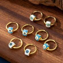 1 Cặp thời trang thép không gỉ mạ vàng 18K hình mắt quỷ màu xanh lam, bông tai tròn, thích hợp cho phụ nữ đeo hàng ngày - Vàng - Xem 2