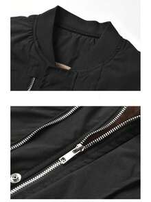 1 chiếc áo khoác nam dày thường ngày có lớp lót giữ nhiệt, túi có khóa kéo, cổ áo bóng chày - màu đen - Xem 5