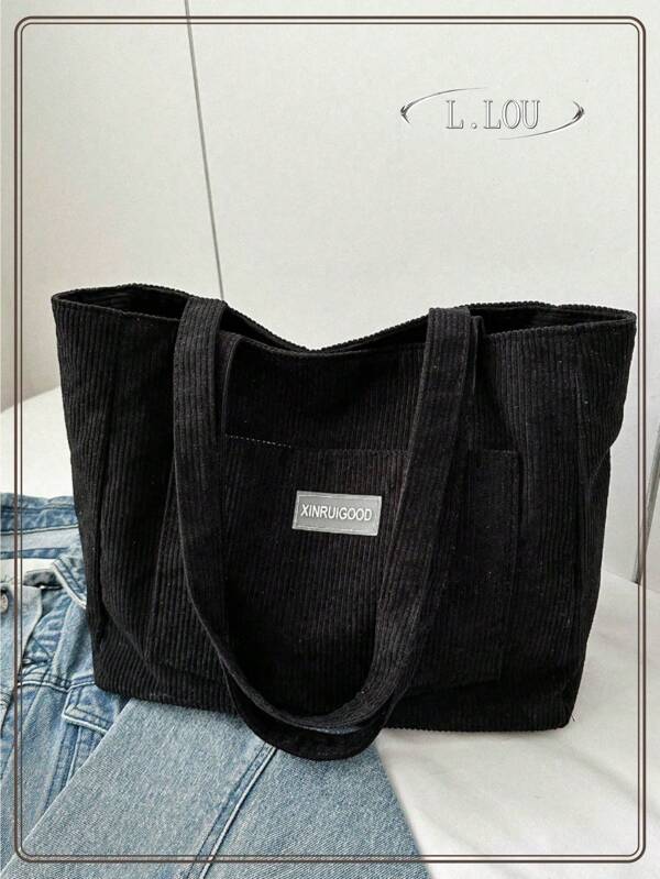 Fashionable Spacious Striped & Solid Color Casual Multi-Use Dual Strap One Shoulder Tote Bag For Women