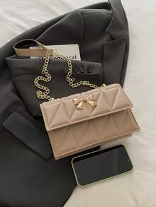 菱格链条包女士2024新款潮流高端时尚百搭单肩斜挎包小方包 - 卡其色 - 查看 3