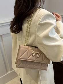 菱格链条包女士2024新款潮流高端时尚百搭单肩斜挎包小方包 - 卡其色 - 查看 6