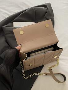 菱格链条包女士2024新款潮流高端时尚百搭单肩斜挎包小方包 - 卡其色 - 查看 4