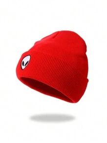 1 件冬季保暖男士刺绣外星人针织帽，寒冷天气滑雪帽冬季帽子无檐帽秋季服装 - 外星人 - 查看 17