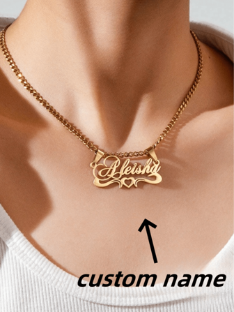 1 pieza Collar personalizado en forma de corazón opcional en color oro o oro rosa para hombre, cadena de acero inoxidable de 5 mm con dije desprendible en forma de etiqueta floral, elegante y sencillo, para fiesta de cumpleaños, entrega de diplomas, regalo de Navidad, San Valentín o cumpleaños