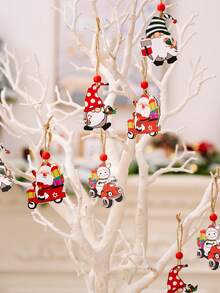 1 盒 12 件圣诞装饰品，4 个木盒，配有卡通印花小矮人和圣诞木树吊坠，最佳礼物 - 多色 - 查看 1