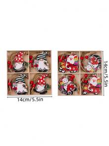 1 盒 12 件圣诞装饰品，4 个木盒，配有卡通印花小矮人和圣诞木树吊坠，最佳礼物 - 多色 - 查看 11