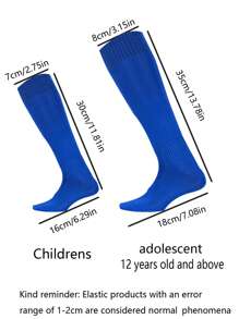 1 Pair High Elastic Breathable Football Socks, Solid Color Mid-Calf Sports Socks For Teenagers & Kids - Blue - View 2