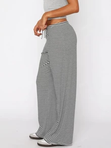 Women Striped High Waist Palazzo Pants, Casual Commuter Versatile Fashionable Elegant Comfortable Long Trousers