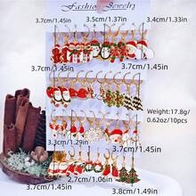 Bộ khuyên tai hợp kim thả và lủng lẳng chủ đề Giáng sinh, 10 chiếc thiết kế hình ông già Noel, người tuyết, tuần lộc và bông tuyết, phong cách Gothic gợi cảm với kim xỏ tai bằng thép không gỉ, không khảm, trang sức thời trang cho lễ hội, phù hợp với mọi mùa - 5 Đôi Bông Tai Giáng Sinh 1 - Xem 2