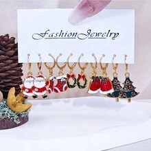Bộ khuyên tai hợp kim thả và lủng lẳng chủ đề Giáng sinh, 10 chiếc thiết kế hình ông già Noel, người tuyết, tuần lộc và bông tuyết, phong cách Gothic gợi cảm với kim xỏ tai bằng thép không gỉ, không khảm, trang sức thời trang cho lễ hội, phù hợp với mọi mùa - 5 Đôi Bông Tai Giáng Sinh 1 - Xem 4