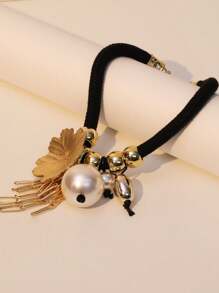 1pc Exaggerated Metallic Color Oversized Pearl Chunky Jewelry Necklace, Suitable For Women Evening Party, Gift For Mom & Friends