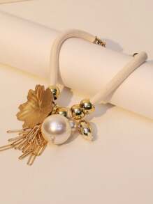 1pc Exaggerated Metallic Color Oversized Pearl Chunky Jewelry Necklace, Suitable For Women Evening Party, Gift For Mom & Friends