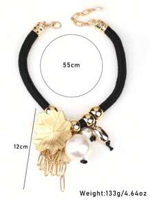 1pc Exaggerated Metallic Color Oversized Pearl Chunky Jewelry Necklace, Suitable For Women Evening Party, Gift For Mom & Friends
