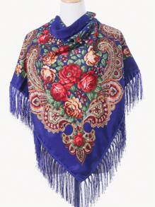 1 件女士涤纶印花波西米亚风格方形围巾带流苏，百搭时尚披肩头巾手帕情人节 - 彩色 - 查看 14