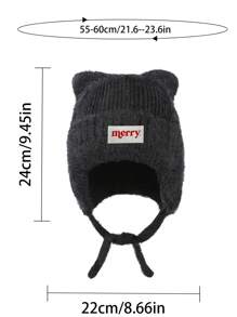 Christmas "Merry" Bear Ear Beanie Hat, Unisex, Warm & Soft Fleece Cap With Ear Protection, Windproof Tie Closure Knitted Hat For Outdoor Activities Like Winter, Ski, Cycling, Running, Hunting, Great Christmas & Halloween Gift For Family And Friends