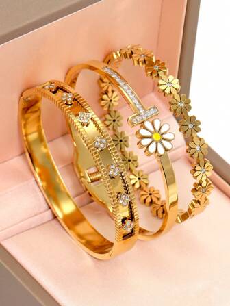 时尚不锈钢立方花装饰手链，适合女性日常佩戴情人节、妈妈、母亲、母亲节、礼物