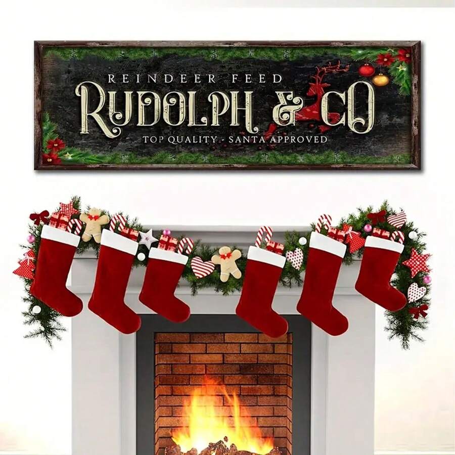 1 tấm tranh tường trang trí hình chú tuần lộc Giáng sinh, áp phích vải thô Rudolph & Co, đồ trang trí ngày lễ được ông già Noel chấp thuận, biển báo lễ hội không khung để trang trí nhà cửa - Nhiều màu - Xem 1