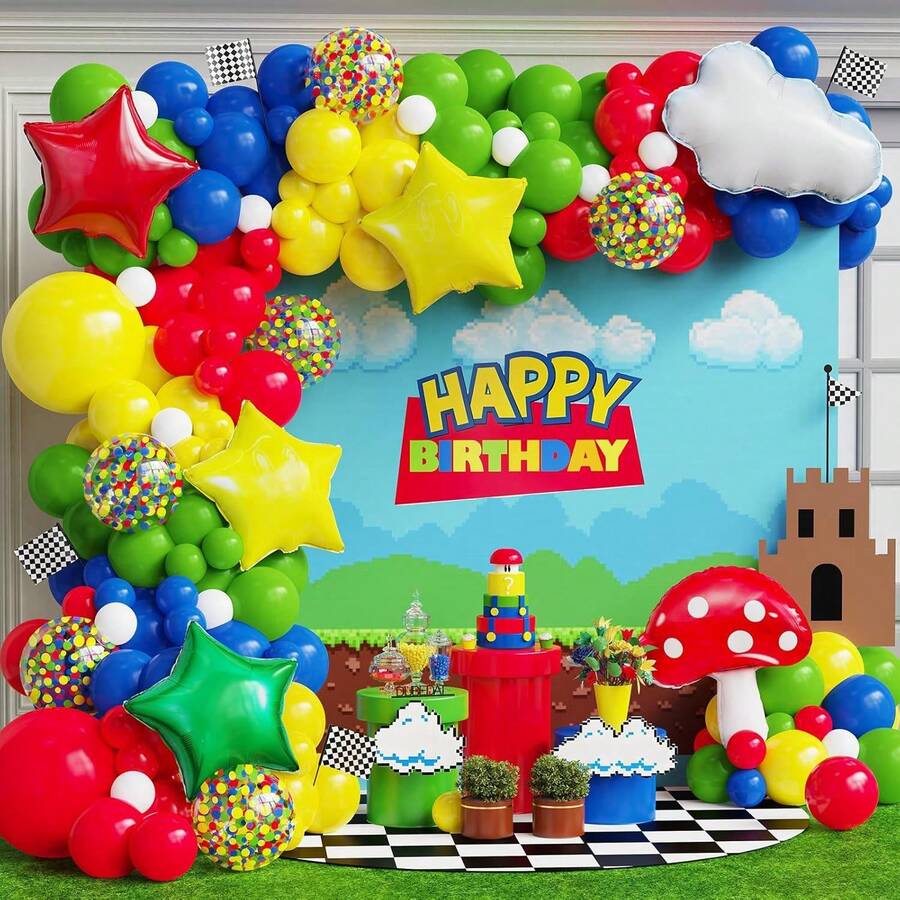 133pcs Cartoon Game Themed Balloon Garland Arch Set, Including Stars