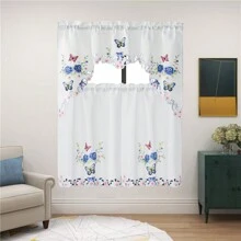 3 PCs, Polyester Embroidered Colorful Butterfly Pattern Fabric Curtain, Hand Hollowing Process, Very Suitable For Home Decoration, Bathroom, Living Room, Bedroom, Kitchen, Wedding, Party Decoration And DIY Projects. - Brown - View 4