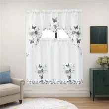 3 PCs, Polyester Embroidered Colorful Butterfly Pattern Fabric Curtain, Hand Hollowing Process, Very Suitable For Home Decoration, Bathroom, Living Room, Bedroom, Kitchen, Wedding, Party Decoration And DIY Projects. - Brown - View 3