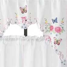 3 PCs, Polyester Embroidered Colorful Butterfly Pattern Fabric Curtain, Hand Hollowing Process, Very Suitable For Home Decoration, Bathroom, Living Room, Bedroom, Kitchen, Wedding, Party Decoration And DIY Projects. - Brown - View 5