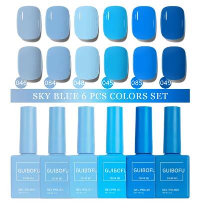 6pcs Set Sky Blue 15ml Gel Nail Polish Set 120 Color Series Fall Shine Finish Semi Permanent Glitter Sequins Nail Polish Set Kit Soak Off Uv Varnish Nail Art For Manicure Nail Design Solid Color One Bottle Nails