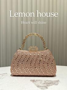 1 chiếc túi xách màu trơn đính đá sang trọng, ví cầm tay thanh lịch dành cho phụ nữ, thích hợp cho tiệc tùng, đám cưới, sự kiện dạ hội, món quà lý tưởng cho ngày lễ tình nhân của phụ nữ - Rượu sâm banh - Xem 6