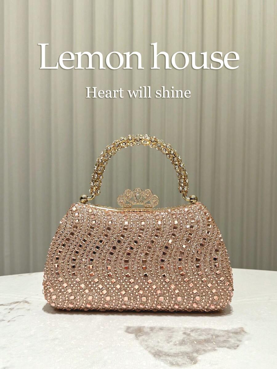 1 chiếc túi xách màu trơn đính đá sang trọng, ví cầm tay thanh lịch dành cho phụ nữ, thích hợp cho tiệc tùng, đám cưới, sự kiện dạ hội, món quà lý tưởng cho ngày lễ tình nhân của phụ nữ