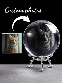 1 pièce Boule de cristal personnalisée en 3D avec base en bois lumineuse. Boule de cristal photo holographique 3D personnalisée avec votre propre photo gravée à l'intérieur. Lampe de nuit boule de cristal personnalisée (convient pour l'anniversaire, le mariage, le mémorial, la fête des mères, la Saint-Valentin, personnalisé, rassemblement familial, amis, collègues, camarades de classe et professeurs) avec base à lumière changeante 7 couleurs USB