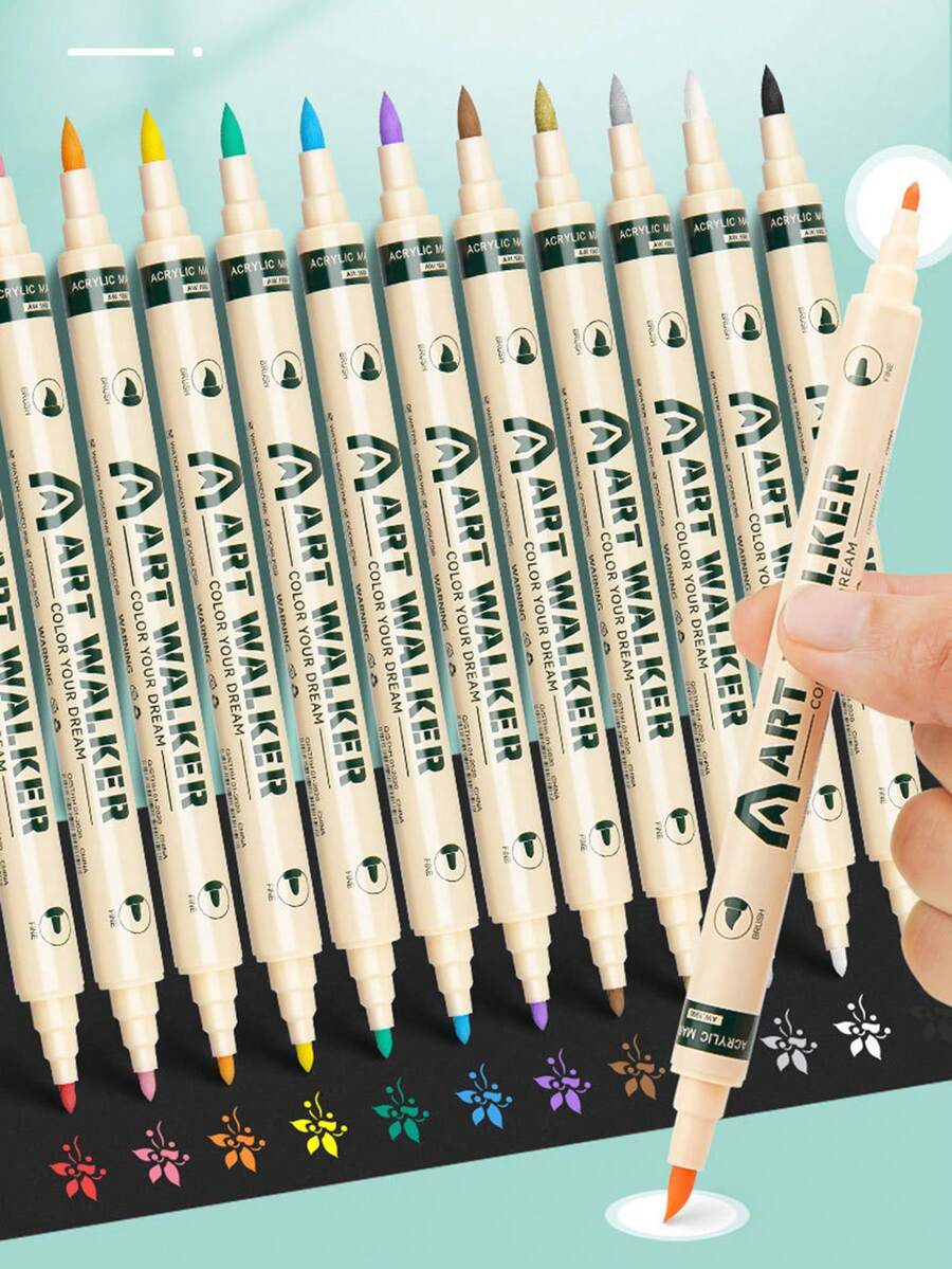 Acrylic Paint Pens, Dual Tip Acrylic Paint Markers With Brush Tip And