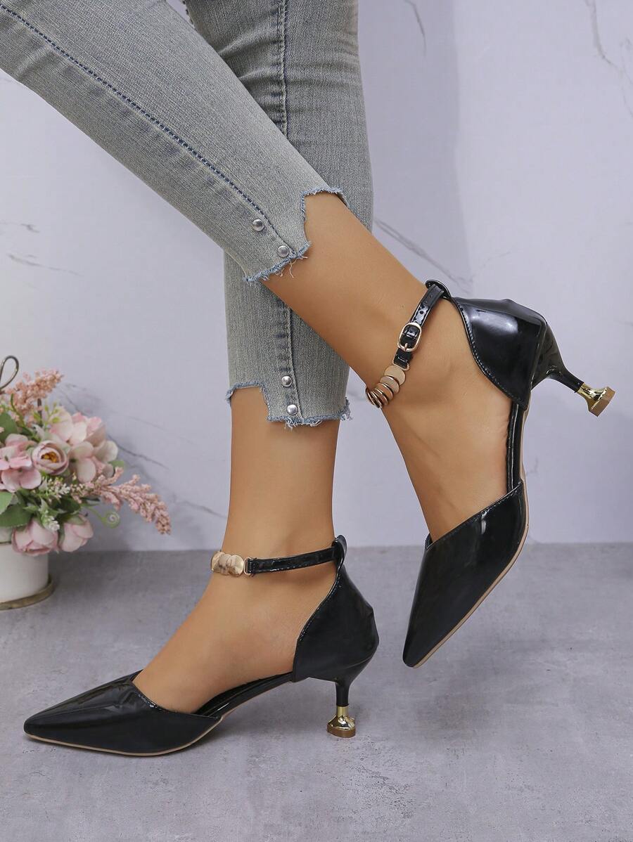 Women's Fashion Sexy Black High Heels, Pointed Toe Bridal Shoes, Model