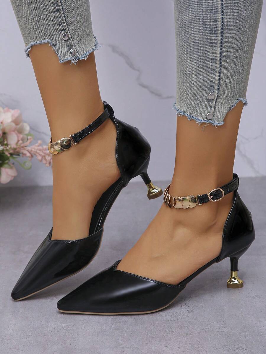 Women's Fashion Sexy Black High Heels, Pointed Toe Bridal Shoes, Model