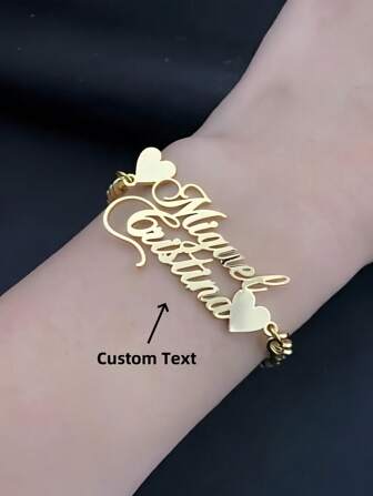 1pc Gold Gold Silver Rose Gold Custom Name Bracelet, Made Of Stainless Steel, Just Send The Content To Get Your Personalized Jewelry, Gold Or Silver, Choose Your Favorite Color Thanksgiving Christmas Gold Stylish,Fall Fashion,Vintage,Unisex,Simple,Casual,Hipster,Goth,Punk Custom,Personalized,Unique Ideal Gifts For Her Her,Boyfriend,Girlfriend,Dad,Mom,Family,Friends,Pets,Son,Daughter,Grandparents For Anniversaries,For Valentine's Day,For Mother's Day,For Birthdays,For Graduation,For Father's Day,For Weddings,For Daily Wear,For Party,For Prom